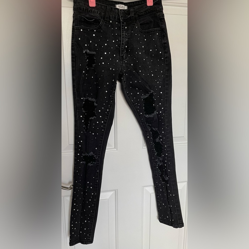 AP Blue  Womens Skinny Denim Jeans Starry Night High Rise Black Sz 5
B-36